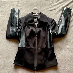 Black and Faux Leather Zipper Blazer